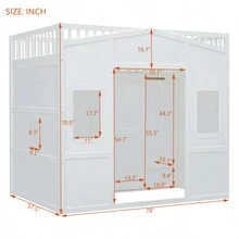 Full Size House Loft Bed With Ladder And Wardrobe-White - 白色+實木+全如圖 - 查看 23