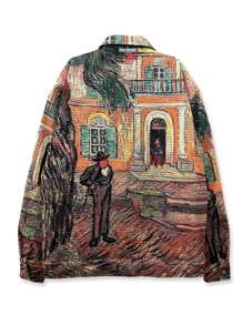 Men Corduroy Fabric Casual Jacket, Loose Fit Warm Printed Outerwear, Fall/Winter