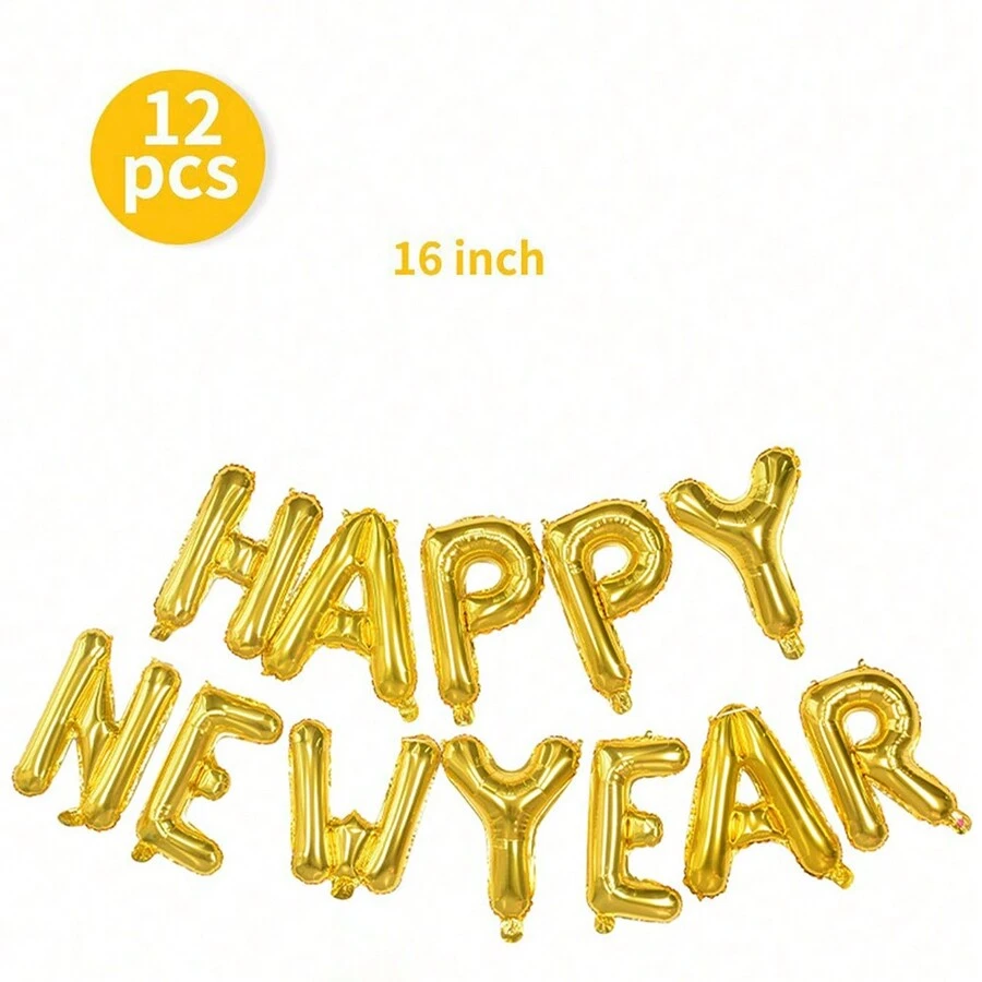 Bong bóng nhôm chữ Happy Year 16 inch trang trí năm mới trang trí bóng bay - Vàng - Xem 1