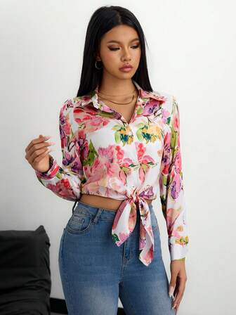 Oversized European & American Style 3D Print Casual Loose Long Sleeve Shirt, Sophisticated And Versatile