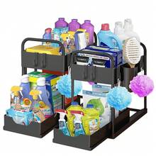 Giá để đồ đa năng cho phòng tắm & nhà bếp có ngăn kéo, kệ, giá để đồ trên mặt bàn, nâng cấp có tay vịn - màu đen - Xem 1