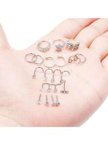 21PCS 20G StainlessSteel Nose Rings Hoop For Women Paved CZ Flower Nose Piercing Jewelry L Shaped Nose Ring Stud Set Valentines,Mom,Mother,Mother's Day,Gift