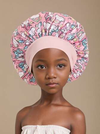 1 stuk kinderen brede gestreepte eenhoorn print satijnen muts, slaapmuts en chemo muts