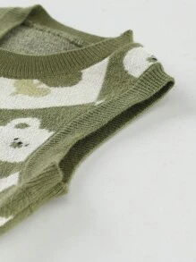 Peninsula Baby 女婴 3 件套休闲服装套装：正面纽扣长袖上衣，带蝴蝶结装饰，无袖背心和 A 字裙 - 綠色 - 查看 3