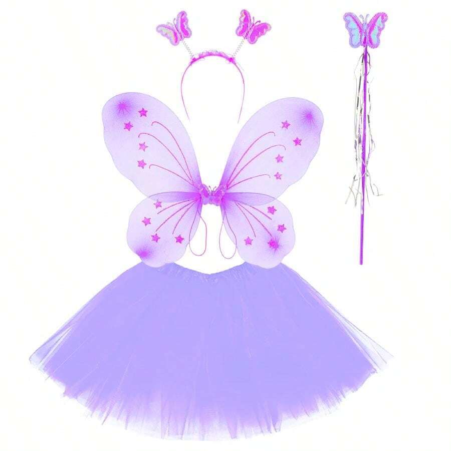 Fairy Butterfly Wing Costume With LED Complete For Children - Carnival Party. - 4pc PURPLE Plain Tulle Set - View 1