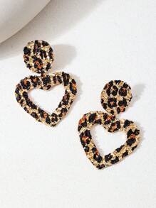 1 Pair Of Personalized European And American Style Double Layered Water Droplet Leopard Print Earrings Suitable For Daily Commuting And Banquet Activities