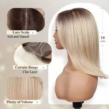 Blonde Hair Topper With Bigger Lace Hand Made Hair Toppers For Women With Thinning Hair Ombre Blonde 14 Inch Long Layered Toppers Hair Pieces For Women&Girls Wig Toppers For Thinning Hair - Blonde Ombre - View 2