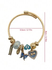 1 件女士手工串珠手链，采用不锈钢制成，带蝴蝶和心形细节 - 可调节，适合日常佩戴情人节