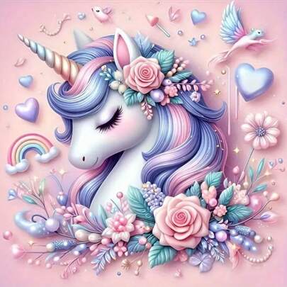 1pc 5D Beautiful Pink Unicorn Pattern Diamond Painting Kit - Cartoon Theme Diamond Art, Handmade DIY Diamond Painting Cross Stitch, Christmas Friendship Birthday Gift, Frameless Wall Decor For Living Room, Bedroom, Office, Surprise Art Gift