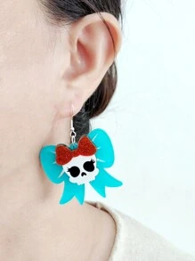 1pair Cute Glitter Bow Pumpkin Skull Earrings Women Girl's Funny Acrylic Jewelry Halloween Festival Accessories