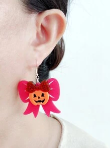 1pair Cute Glitter Bow Pumpkin Skull Earrings Women Girl's Funny Acrylic Jewelry Halloween Festival Accessories
