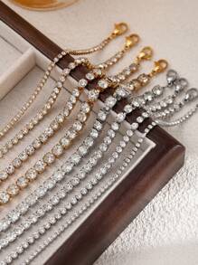 1pc Stainless Steel Minimalist Zirconia Tennis Bracelet For Women, Suitable For Dating, Party And Office Wear - Tennis Bracelet - View 1