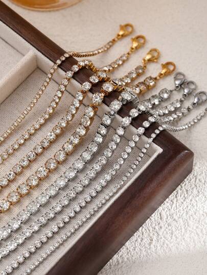 1pc Stainless Steel Minimalist Zirconia Tennis Bracelet For Women, Suitable For Dating, Party And Office Wear