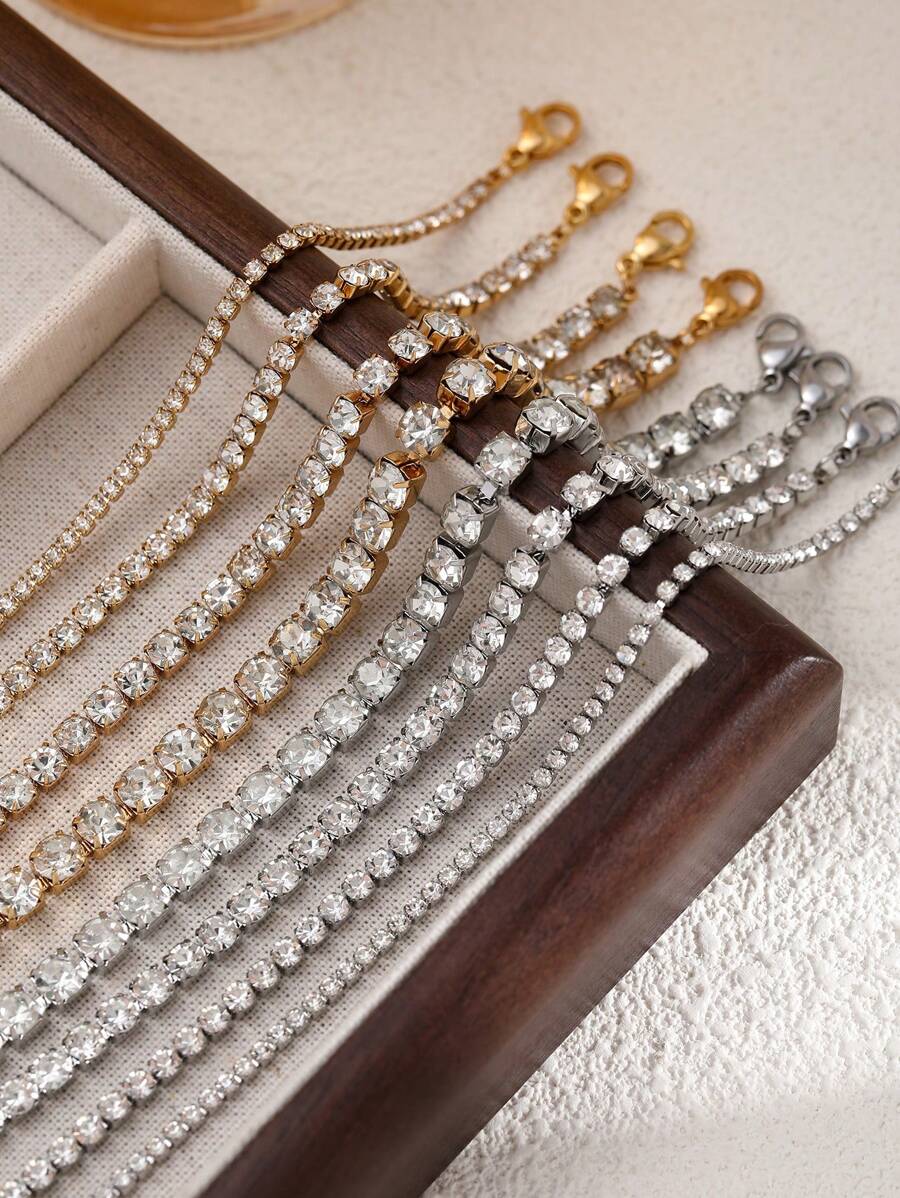 1pc Stainless Steel Minimalist Zirconia Tennis Bracelet For Women, Suitable For Dating, Party And Office Wear - Tennis Bracelet - View 1