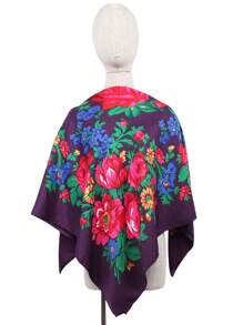 Velo de mujer de 27.5"x27.5" con estampado tradicional de peonía en rojo, multicolor y negro, un pañuelo hijab de moda estilo bohemio - Multicolor - Ver 36
