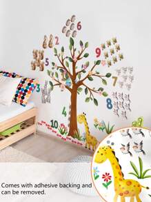 1 Set Of 2pcs Animal & Tree With Numbers Wall Decal Stickers For Living Room & Bedroom Decor, Self-Adhesive, Stickers, Wall Decal, Vinyl Decal For Home Decorations, Spring Decoration Items Refresh Your Home, Festival Decoration Stickers Gifts Birthday Graduation