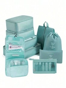 Set organizator de călătorie din 9 piese: pungi portabile de depozitare, geantă de machiaj cu separare uscată și umedă, husă multifuncțională pentru tampon sanitar, organizator modern minimalist, geantă de toaletă cu compartiment pliabil, husă pentru pantofi pentru îmbrăcăminte exterioară, lenjerie de corp, pantofi, bijuterii, paletă de fard de pleoape, pensule de machiaj, ruj, fard de sprâncene, creion, creion, powder. Vibrații - Multicolor - Vizualizare 23