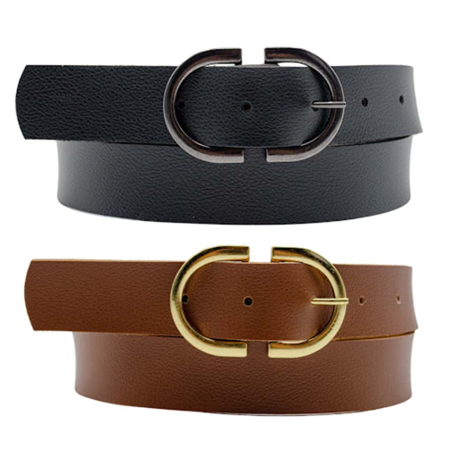 Kit 2 Women's Belt 2D Double Inverted Round Buckle Current Fashion Winter Summer 96040K2 - Đen và Caramel 1 - Xem 1