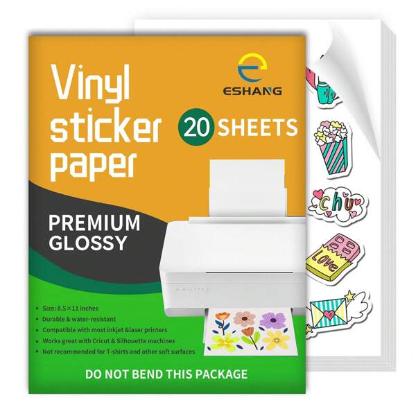 Papel adesivo de vinil para impressão tamanho carta 8,5" x 11" para impressora jato de tinta 20 folhas de papel decalque branco brilhante à prova d'água folhas autoadesivas - seca rapidamente e retém a tinta lindamente