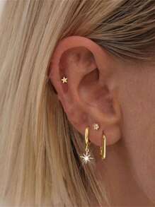 4 件几何锆石 925 纯银耳环女式复古穿孔环/耳钉简约适合日常佩戴新娘珠宝精美珠宝 - 金色 - 查看 12