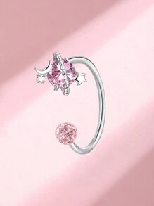 1 件时尚不锈钢 C 形穿孔唇鼻环，花卉、星星、猫形唇环首饰，适合日常佩戴 - 銀色 - 查看 4