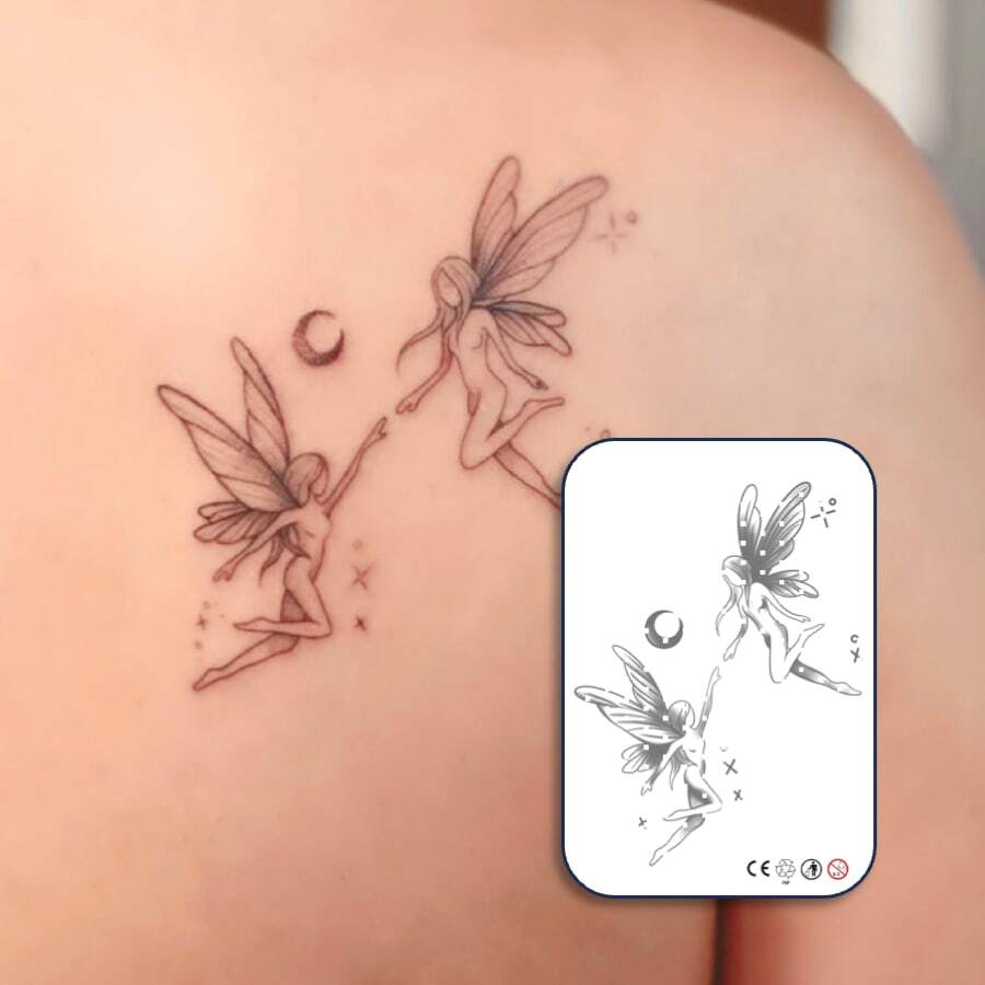 1 Kit Revolutionary Technology Tattoos, Semi-Permanent Tattoos, Temporary Tattoos, Fake Tattoos, Water-Resistant, Authentic Tattoo Look, Plant-Based Tattoo, Durable, Realistic, Angel, Cute Fairy, X176