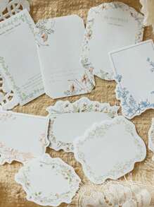 30 piezas/paquete Notas de papel kraft blanco vintage extra con relieve, encaje y floral, papelería para diario, scrapbooking