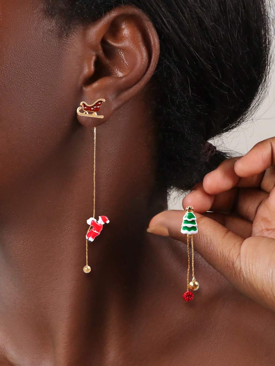 1 对圣诞树形耳环，女士圣诞礼物 - 彩色 - 查看 1