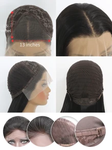 Black Long Straight Synthetic Lace Front Wigs Pre Plucked For  24 Inches 150 Density - Black - View 6