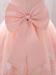 年轻女孩连帽仿珍珠刺绣网眼钢琴演奏会礼服，适合生日、花童、晚会 - 淺粉色 - 查看 8