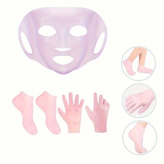 3-Piece Moisturizing Glove, Foot Cover, Face Mask, Reusable Silicone Moisturizing Set