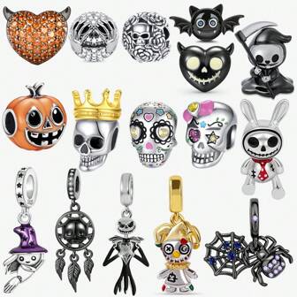 1 Halloween Charm Silver Plated Bracelet Necklace DIY Gift Suitable For Bracelets And Necklaces