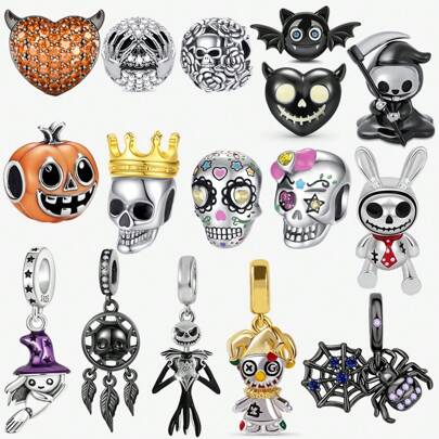 1 Halloween Charm Silver Plated Bracelet Necklace DIY Gift Suitable For Bracelets And Necklaces
