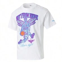 Puma MELO CHARLOTTE TEE White Short Sleeve Men's Basketball Tee, Casual Graphic Print Sportswear / Suggest Order A Size Smaller