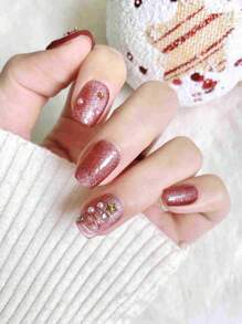1set 10pcs Handmade Short Gel Nail Polish Strips, Cat Eye, Christmas Tree, Removable Artificial Nails