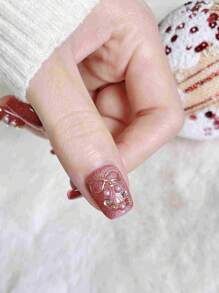 1set 10pcs Handmade Short Gel Nail Polish Strips, Cat Eye, Christmas Tree, Removable Artificial Nails