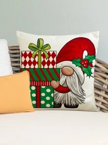 1 件/4 件，冬季红色雪人与圣诞老人字母印花亚麻抱枕套，18*18 英寸/45 X 45 厘米装饰枕套，无枕芯