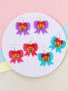 1pair Cute Glitter Bow Pumpkin Skull Earrings Women Girl's Funny Acrylic Jewelry Halloween Festival Accessories