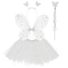 Fairy Butterfly Wing Costume With LED Complete For Children - Carnival Party. - 4pc Set Plain Tulle WHITE - View 1