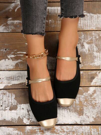 Nuevos zapatos planos de estilo Mary Jane con puntera cuadrada y colores mixtos para mujer, zapatos de otoño, ballet