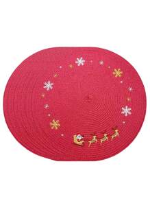 2/4/6 pezzi Tovagliette rotonde natalizie, design a fiocco di neve, materiale PP da 15", decorazione invernale, Babbo Natale e slitta di renne, perfette per la decorazione della tavola da pranzo in cucina al chiuso a Natale