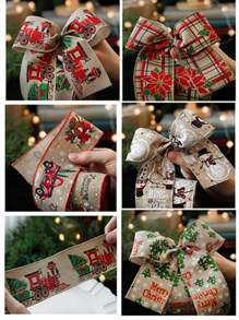 1 Rolle 6,3cm breit x 2m lang Weihnachts Webband, imitiertes Leinengewebe Band, Dekorations Schleife, Accessoire für Weihnachts Haarband, Weihnachten - Weihnachtsband - Übersicht 10