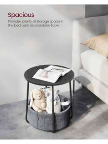 VASAGLE Small Round Side End Table, Modern Nightstand With Fabric Basket, Classic Black, Dark Turquoise - Black - View 3