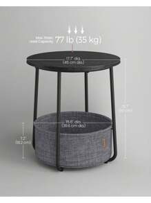 VASAGLE Small Round Side End Table, Modern Nightstand With Fabric Basket, Classic Black, Dark Turquoise - Black - View 4