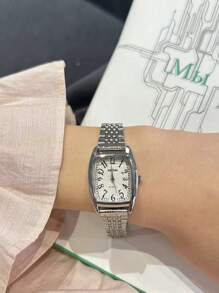 sottas 新款方形迷你圆筒女士腕表，复古数字迷你圆筒表盘，韩版时尚简约优雅休闲百搭奢华小众钢带石英腕表，表带长度可调节 - 白色 - 查看 8