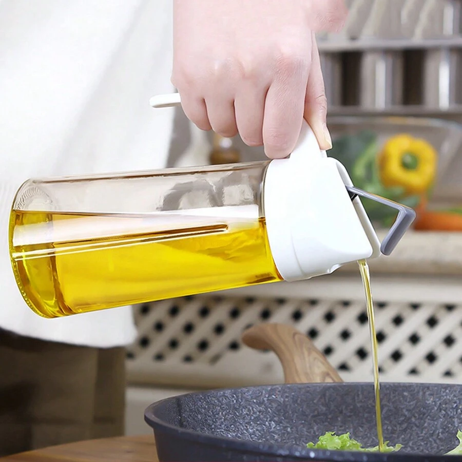 1 Chai dầu thủy tinh, Bình đựng gia vị nhà bếp chống rò rỉ có nắp, Thiết kế đóng mở tự động, Bình đựng dầu & giấm - trắng - Xem 1