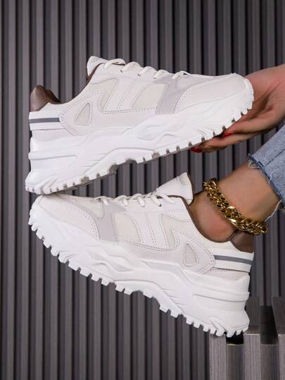 Women's Low-Top Light Brown Athletic Sneakers, Comfortable Casual Walking Shoes With Breathable Uppers And Thick Soles For Height Increase