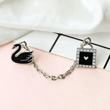 1 chiếc khóa tình yêu pha lê thiên nga đen trắng có dây xích tráng men trâm cài áo cặp đôi hoạt hình thanh lịch huy hiệu ba lô dễ thương trâm cài ve áo trang sức quà tặng - Nhiều màu - Xem 4