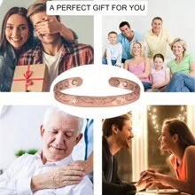 Juego de joyería magnética de cobre puro- Pulsera y anillo ajustables con flor brillante- Salud y energía, artritis, San Valentín, mamá, madre, regalo del Día de la Madre