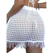 Beach Cover-Up Crochet Skirt With Fringes Summer Knit